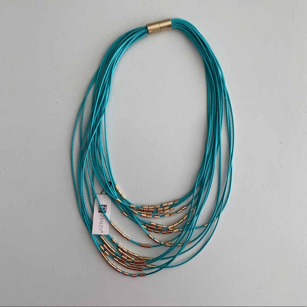 Teal and gold layered beaded necklace